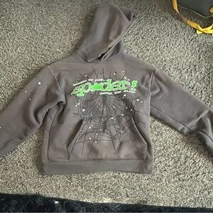 Stussy Kids Hoodie with Spider Graphic - Gray and Green